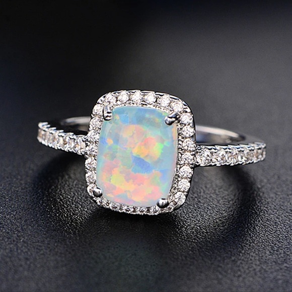Jewelry - 925 Sterling Silver Halo Fire Opal Ring